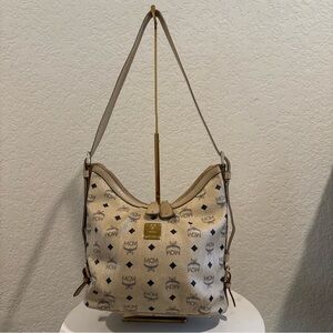 MCM Cream Visetos Tote Shoulder/Crossbody Bag Leather